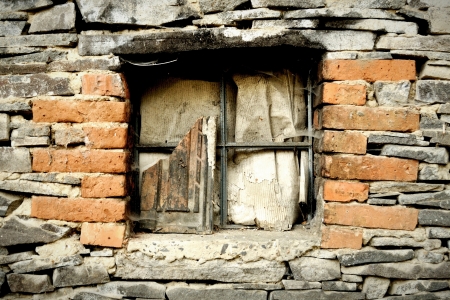 Old devastated windows in stonewall