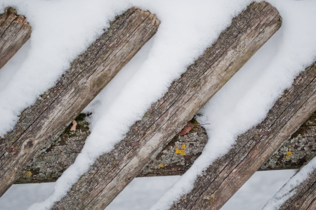 Winter scene with part of fence and snow as backgroundの写真素材