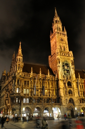 Night scene of town hall at the Marienplatz in Munich, Germanyのeditorial素材