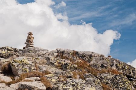 Zen balanced stones stack in high mountainsの写真素材