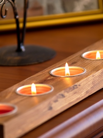 Composition with decorative candlesの写真素材