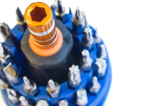 Screwdriver and precision tools set on white backgroundの写真素材