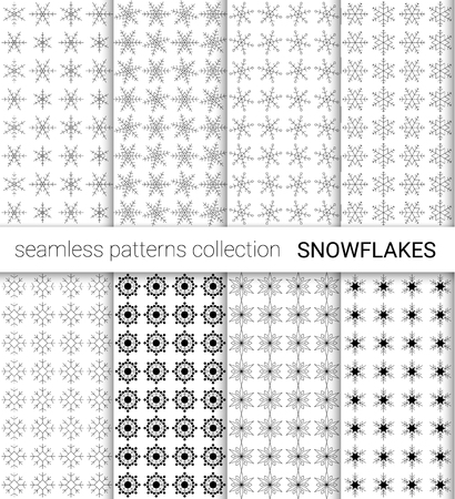 Collection of black winter patterns with snowflakes.のイラスト素材
