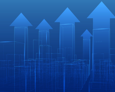 City with skyscrapers outline vector growing chart.のイラスト素材