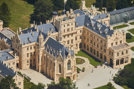 Aerial view of Lednice Valtice Area with a castle and a park in South Moravia, Czech Republic.のeditorial素材