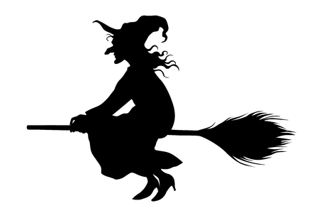 Vector witch flying on a broomstick on white background.のイラスト素材