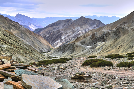 Beautiful colorful landscape taken from a Gandala pass in Himalaya mountains in Ladakh, India.の写真素材