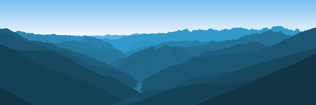 Beautiful blue vector landscape with a curvy valley in Himalaya mountains.のイラスト素材