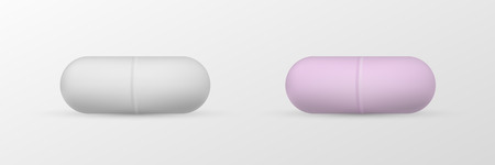 Medicaments side view vector of a white and pink oval pill on white background.のイラスト素材
