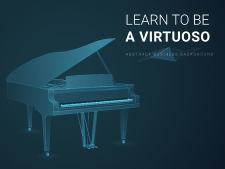 Abstract modern business background vector depicting virtuosity in shape of a grand piano on blue background.のイラスト素材