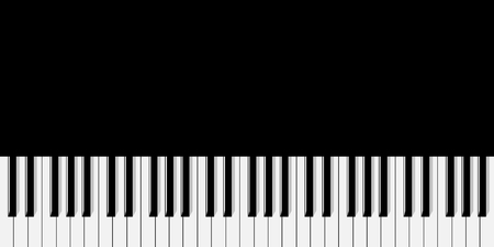 Top view of simplified flat monochrome piano keyboard on black background.のイラスト素材