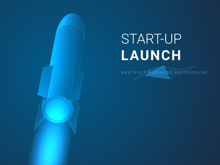 Abstract modern business background depicting startup launch in shape of a rocket ship on blue background.のイラスト素材