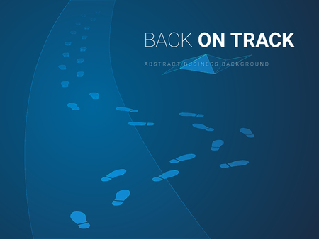Abstract modern business background vector depicting getting back on track in shape of footsteps finding its way back on a pathway on blue background.のイラスト素材