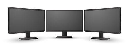Vector set of realistic modern black shaded computer screens on white background.のイラスト素材