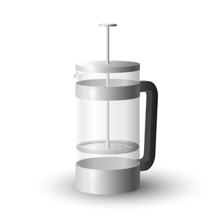 Realistic vector of beautiful steel and glass french press coffee maker.のイラスト素材