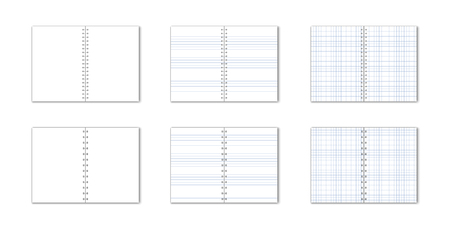 Vetor set of detailed paper notebook with lines and circular binding on white background.のイラスト素材