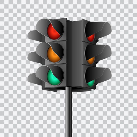 Beautiful realistic colorful perspective view traffic lights vector on transparent background.のイラスト素材