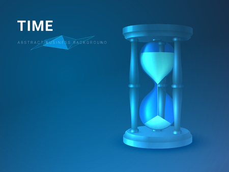 Abstract modern business background vector depicting time in shape of an hourglass on blue background.のイラスト素材