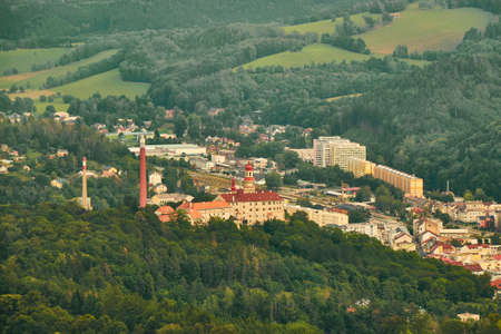 NÃ¡chod, Czechia - 08/25/2019 - Aerial view of NÃ¡chod castle.