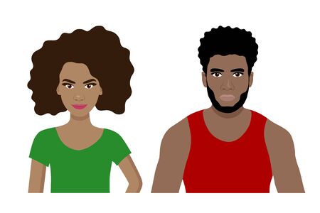 Front view cartoon vector set of an african american man and a womanのイラスト素材