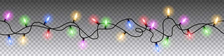 Seamless colorful lights Christmas vector on transparent background.のイラスト素材