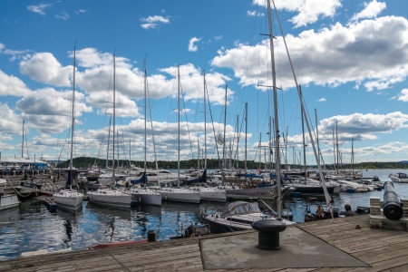 Yachts and boats in the harbor Oslo, Norway の写真素材
