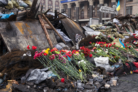 Flowers in memory of murdered on Euromaidanの写真素材