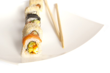 Set Japanese rolls with different fish fillingsの写真素材