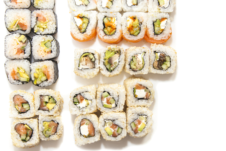 Set Japanese rolls with different fish fillingsの写真素材