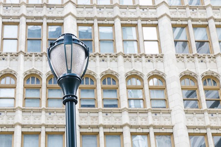 Street light and beautiful windows. Details. Philadelphia, Pennsylvania, USAの写真素材