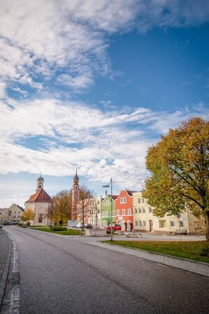 Tussling, Germany. November 2 2019. The town street and colored housesのeditorial素材