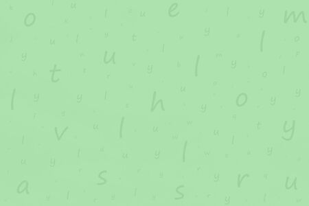 Green neo mint background with scattered letters. Letters of the English alphabetの写真素材