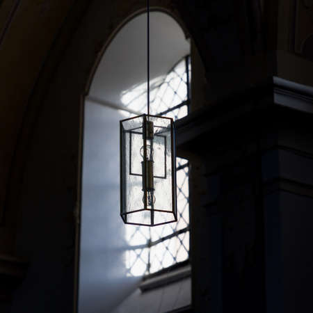 Beautiful window and a lamp in the german catholic church. Detailsのeditorial素材