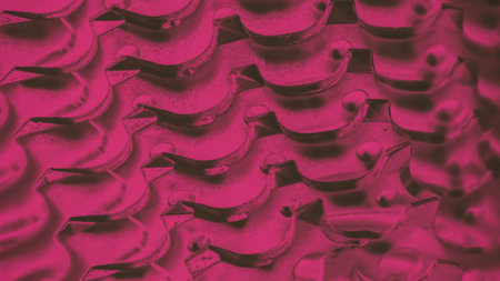 Red fuchsia color abstract panorama background, details of bicycle chain