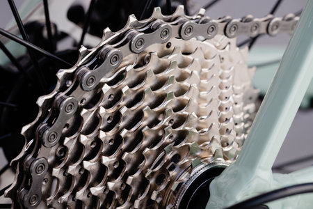 New bicycle chain, macro photo, details, fragmentの写真素材