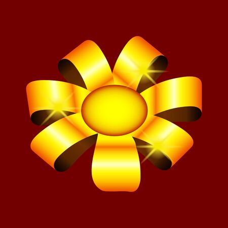 Gold ribbon flower with sparkling stars. Design element for greeting cards for Valentines Day. For the design of banners, cards and sites, for frames. Vector.のイラスト素材