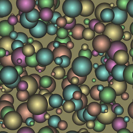 Vector seamless geometric pattern of the balls with a gradient fill with metal shades. Molecules of different sizes and colors. Vector EPS 10.のイラスト素材