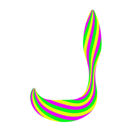 Capital letter J made from caramel candy isolated on white. Font made of curved colored stripes. Festive handwritten font for fun congratulatory text. Vector EPS 10.のイラスト素材