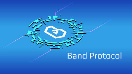 Band Protocol isometric token symbol of the DeFi project in digital circle on blue background. Cryptocurrency icon. Decentralized finance programs.のイラスト素材
