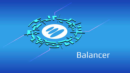Balancer BAL isometric token symbol of the DeFi project in digital circle on blue background. Cryptocurrency icon. Decentralized finance programs.のイラスト素材