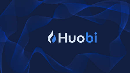 Huobi cryptocurrency stock market name on abstract digital background. Crypto stock exchange for news and media. Vector .