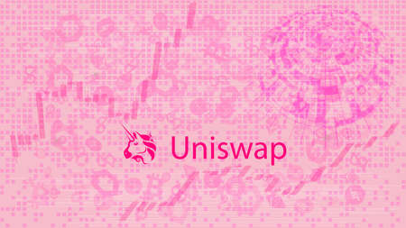 Uniswap cryptocurrency stock market name on abstract digital background. Crypto stock exchange for...