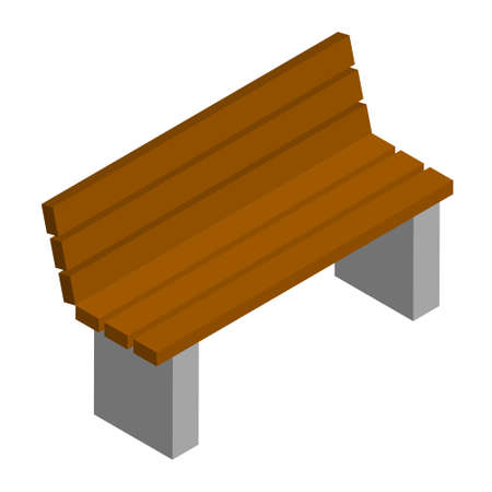 Simple brown city bench with backrest in isometric view isolated on white. Concrete base and wooden seat. Vector EPS10.のイラスト素材