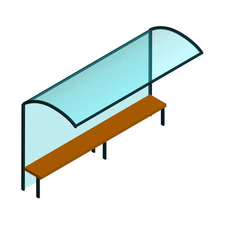 Isometric glass city bus stop with bench isolated on white. Vector EPS10.のイラスト素材