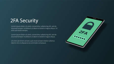 2FA two-factor authentication with padlock on isometric smartphone screen. Protecting your money. Unlocking via mobile phone. Vector illustration for website or banner.のイラスト素材