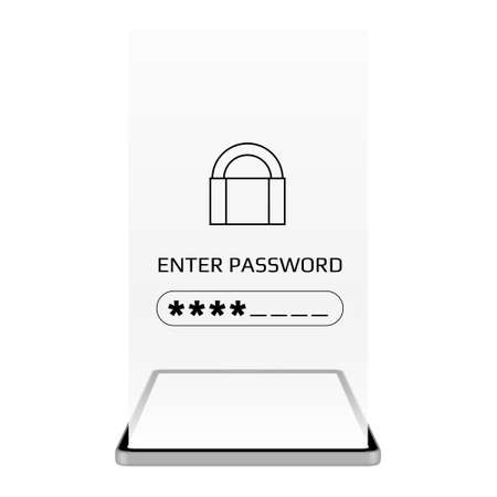 Enter password concept with mobile phone isolated on white. Password field with asterisks and padlock. Vector illustration.のイラスト素材