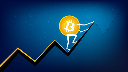 Bitcoin BTC is climbing to the next peak. Cryptocurrency has all time high. BTC coin to the moon.のイラスト素材