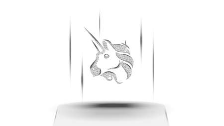 Uniswap UNI token symbol of the system above the pedestal on white background. Decentralized finance programs. Vector illustration for website or banner.のイラスト素材