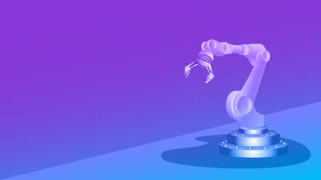 Mechanical robotic arm with gripper and copy space on colored background. Template for banner or website. Vector illustration.のイラスト素材