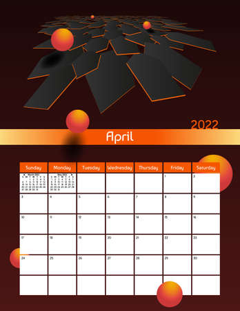 Us letter paper size vector futuristic monthly planner calendar April 2022 week starts on Sunday. Vertical polygonal organizer, habit tracker. Colorful modern illustration.のイラスト素材